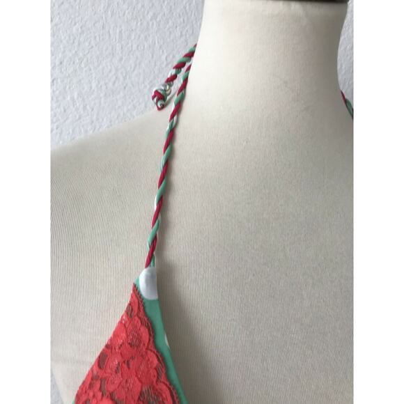 Relleciga Garden Print Polka Dot Lace Padded Triangle Bikini Top - Picture 3 of 6